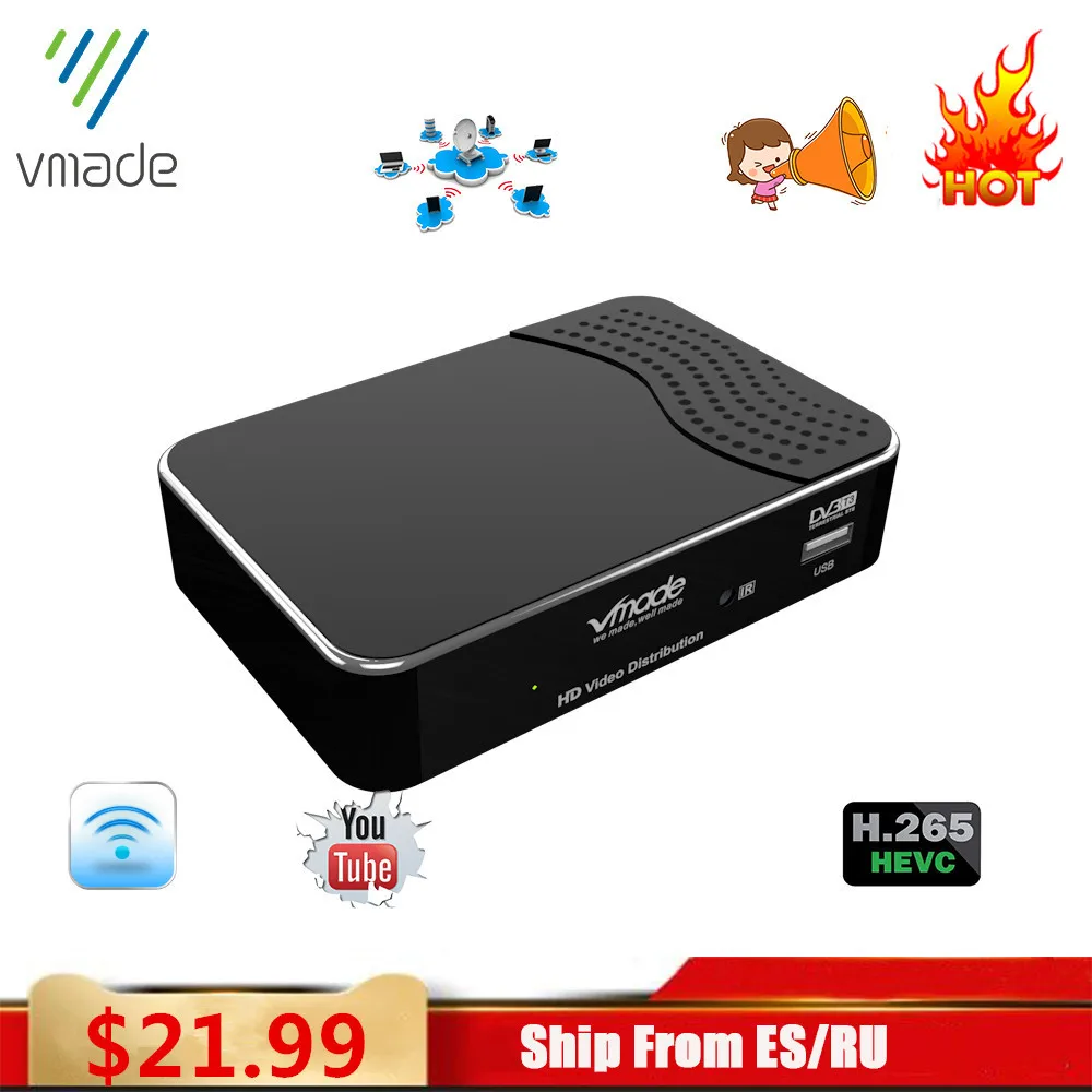 Vmade новейший наземный Прием DVB T2 full HD 1080P H.265 декодирование тюнер Поддержка