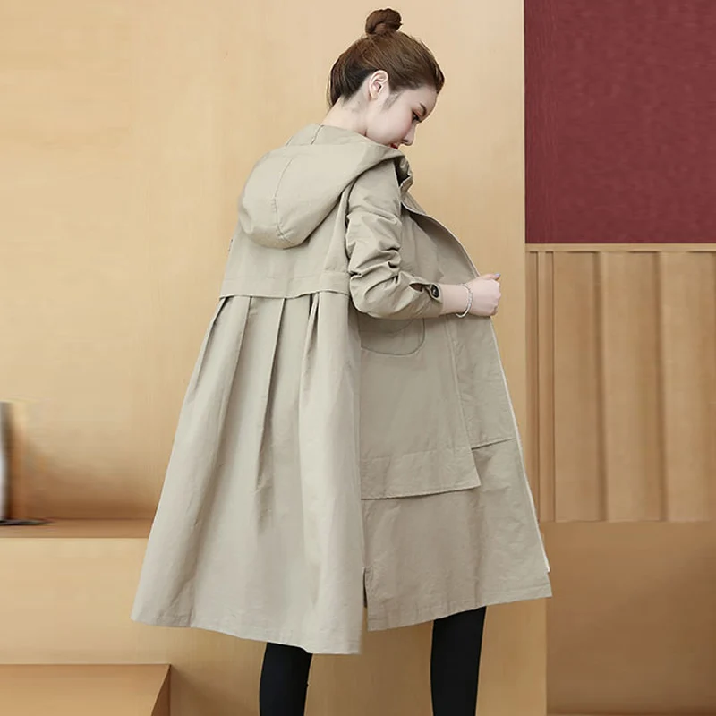 Ветровка размера плюс женская модная свободная длинная тренчкот женский