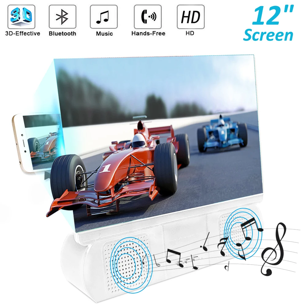 Увеличитель для экрана телефона 12 дюймов 3D HD экран Bluetooth динамик усилитель ABS