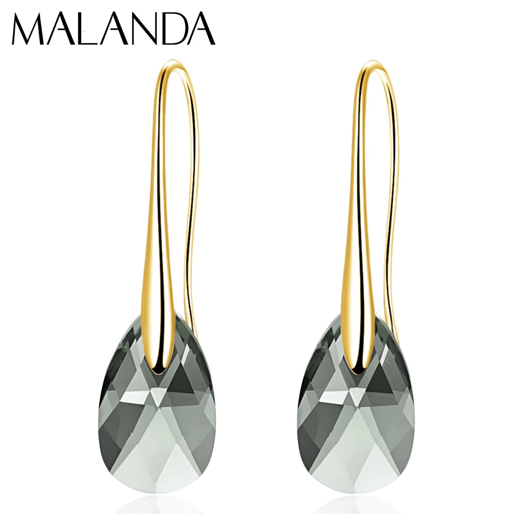 G-Crystal-Black diam Серьги-капли с кристаллами Swarovski для женщин, новая мода, Золотой пирсинг, висячие серьги, свадебные украшения, подарок для девушек - Окраска металла: G-Crystal-Black diam