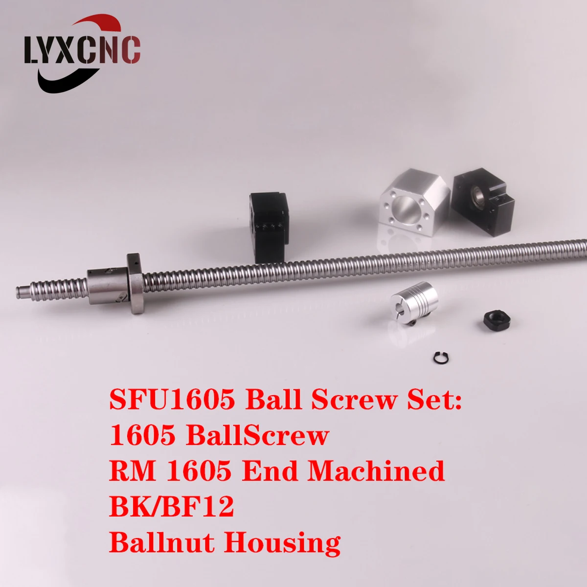 

SFU1605 комплект RM1605, рулонный шариковый винт C7 с концевой обработкой + 8x10 мм соединитель + 1605 шариковая гайка и Корпус гайки BK/BF12, конец, опорный ...