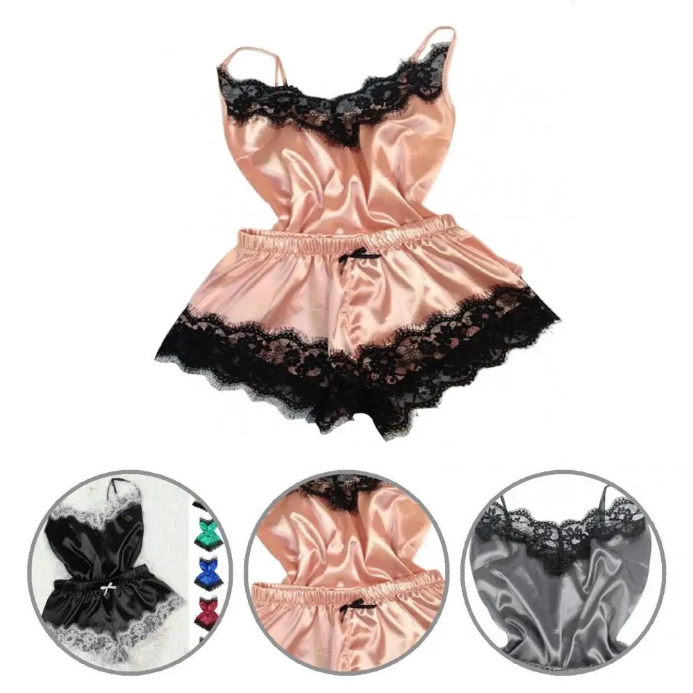 

Nightwear Set Elastic Waist Comfortable Loose Fit Spaghetti Strap Vest Shorts Set