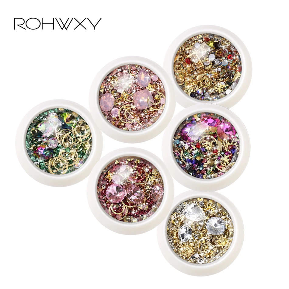 Цветные камни для ногтей ROHWXY Новое поступление кристаллы каменные бусины