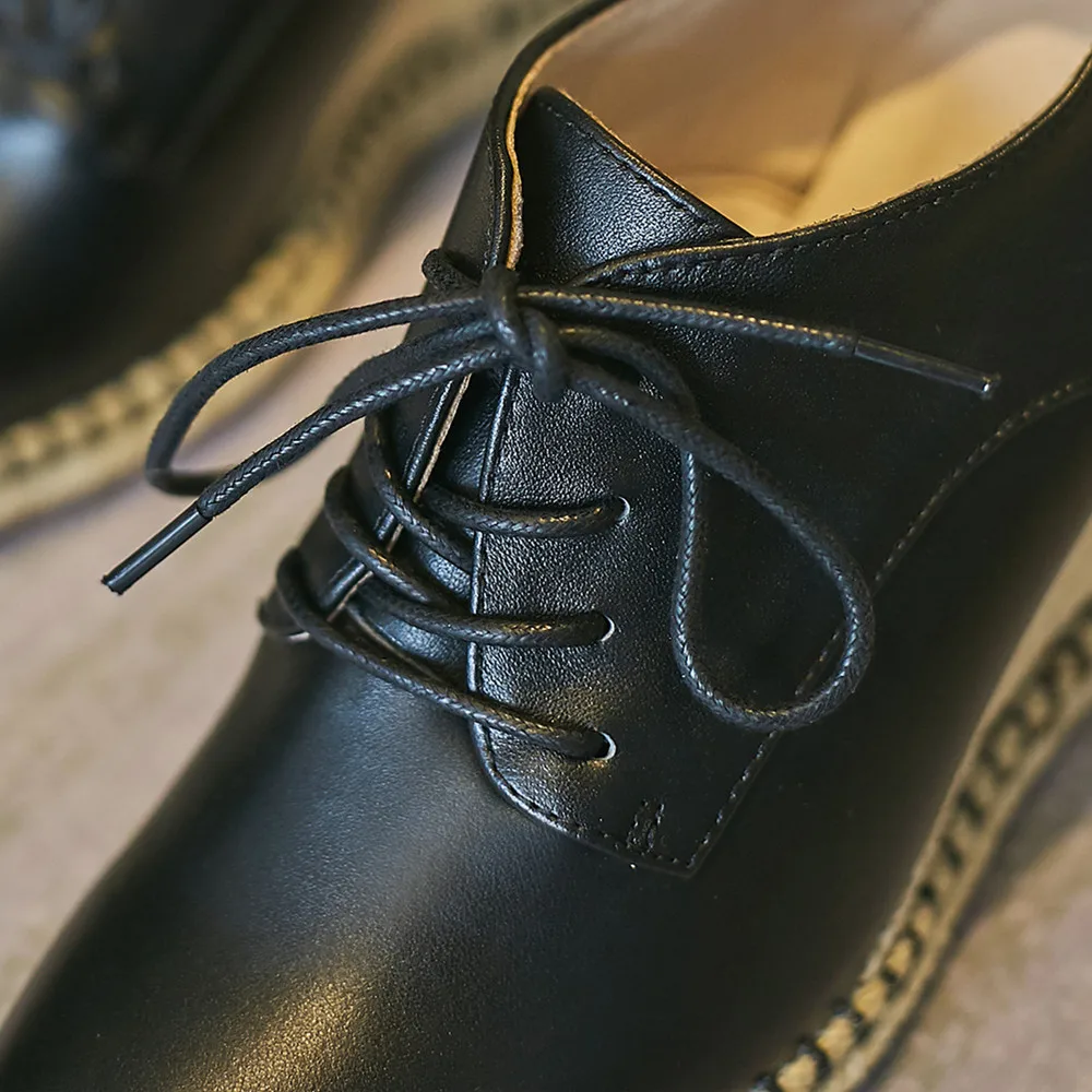 

Women's genuine leather wedge pointed toe lace-up casual pumps hemp comfortable female footwear high quality daily shoes women