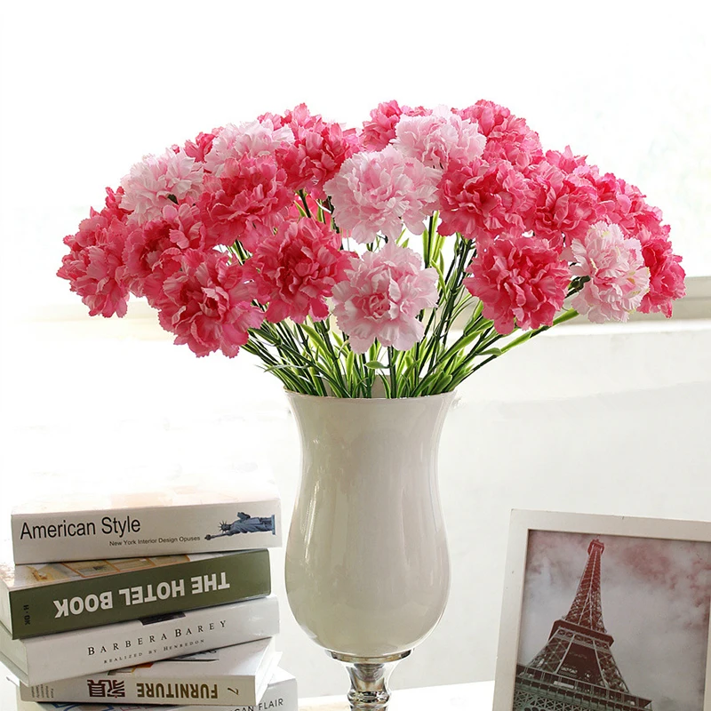 

Best Selling Beautiful Carnation Artificial Silk Flowers Small White Bouquet Home Party Winter Wedding Decoration Fake Flowers