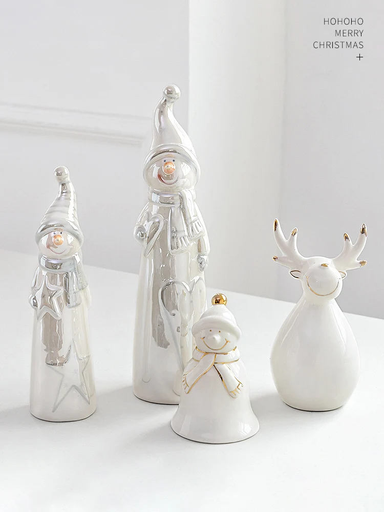 

Nordic Ceramic Santa Claus Snowman Desktop Decoration Christmas Deer Doll Gift Hand-Cranked Christmas Bell