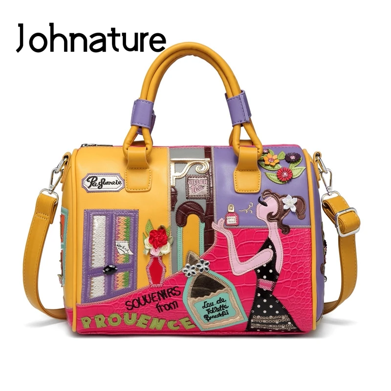 Женская сумка из ПУ кожи Johnature креативная через плечо с вышивкой мультфильма