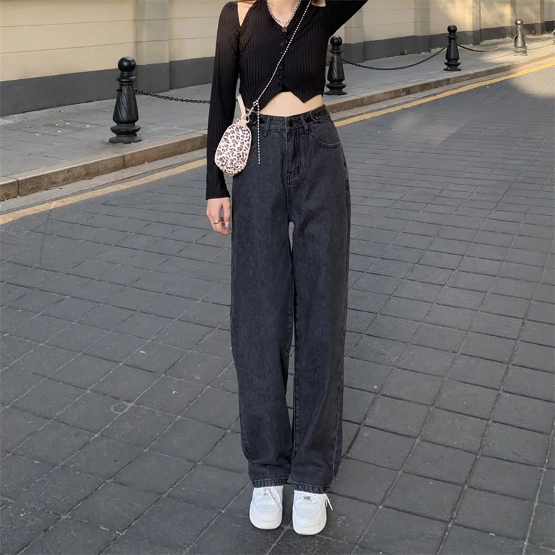 

DD0205 The new slim straight high waist mopping daddy pants loose wide-leg pants jeans