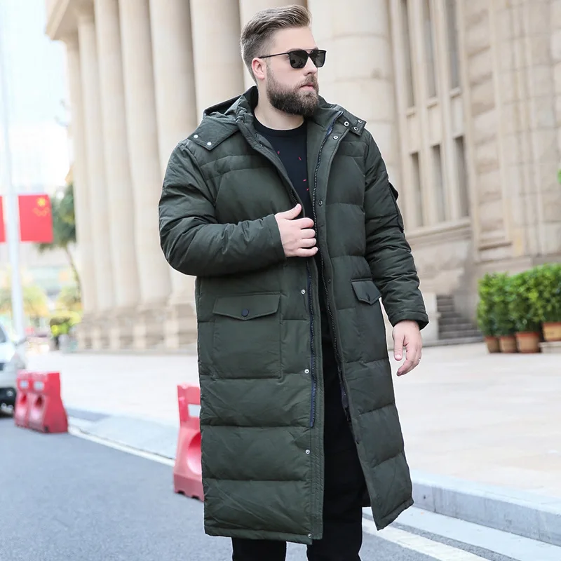 New Mens  Stand Collar Coats Winter Down Wear for Men Lengthened Knee-length Down Jacket Keeps Warm