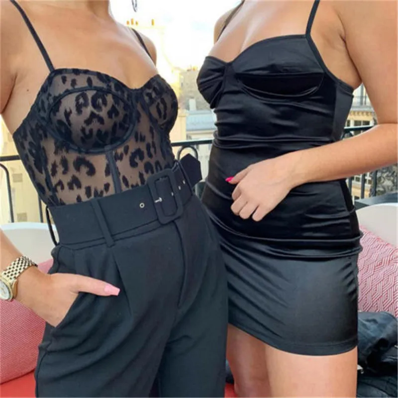 

Women's Jumpsuit One-Piece Sleeveless V Neck Strap Leopard Mesh See-through Sexy Lace Bodysuit Transparent Hollow Out Playsuits
