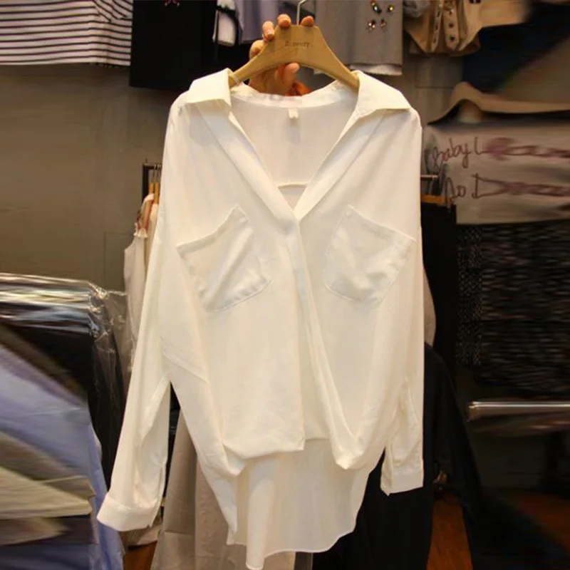 

dongdamen 2021 spring dress new women's dress Korean model versatile net red and white pocket long sleeve shirt