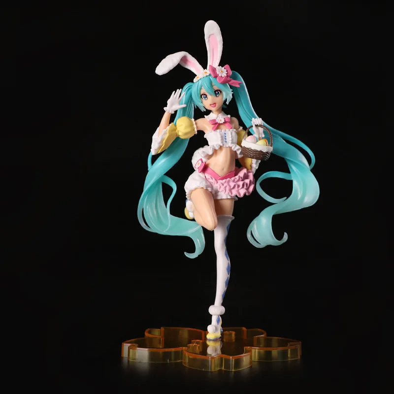 

Аниме Фигурка Мику Hatsune, кавайная ПВХ призовая модель, кукла, колледжа, фигурки, ручная модель, весенняя одежда, кролик, рождественские игруш...