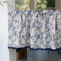 curtain 140x180 window curtain blue kitchen cafe tube curtain living room cotton linen short curtain decorative drapes