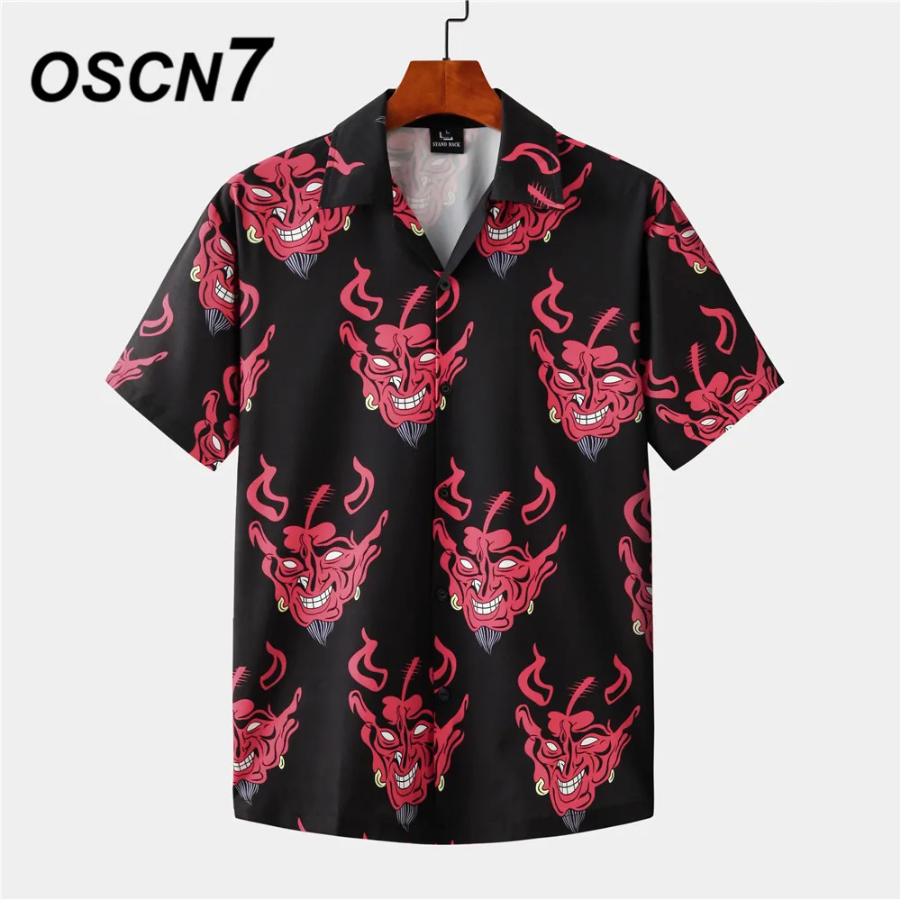 OSCN7 Повседневная Мужская Уличная рубашка с коротким рукавом и принтом 2021