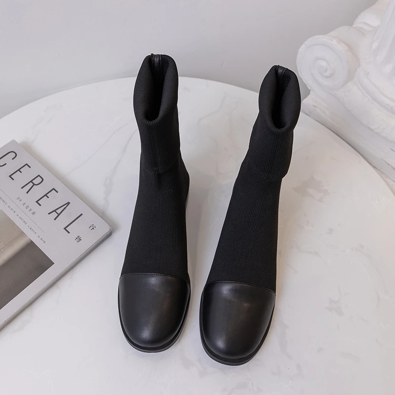 Женские ботильоны на квадратном каблуке ASUMER черные эластичные ботинки до