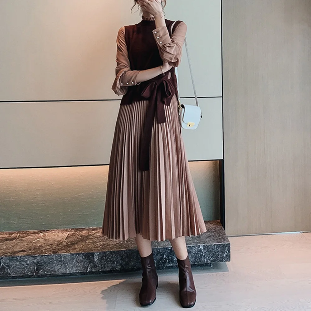 Женский комплект из 2 предметов вязаный свитер на шнуровке жилет и базовый