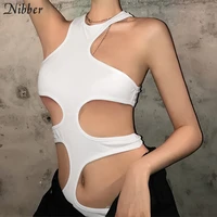 nibber fashionable womens tops sexy hollow irregular holes solid color tops clothing club party wear summer tights shows tees