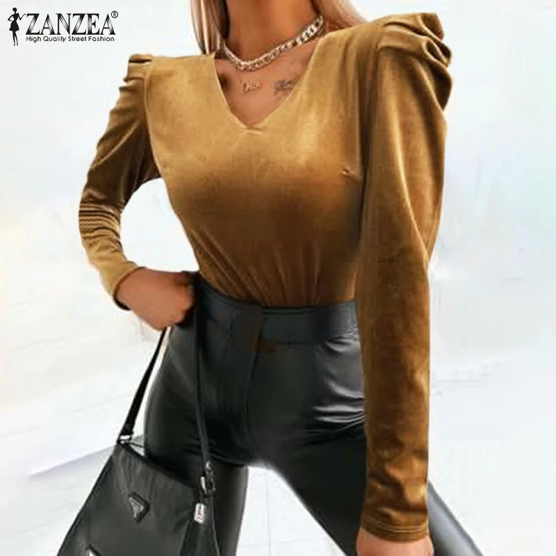 

Female Party Holiday Shirts Oversized 2022 Fashion Solid Long Sleeve Blusas Autumn OL Vintage Blouses Women Elegant Velvets Tops
