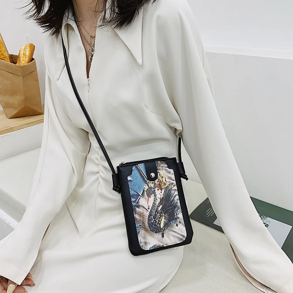 

Винтажная женская сумка-мессенджер через плечо из искусственной кожи с принтом, повседневная женская маленькая сумка для телефона, кошелек