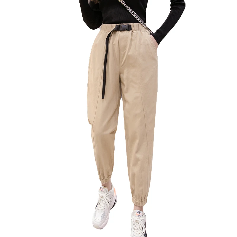 

Autumn New High Waist Pants Women Loose Casual Sweatpants Women Trousers Belt Pockets Solid Slim Cargo Pants Women Pantalon 8518