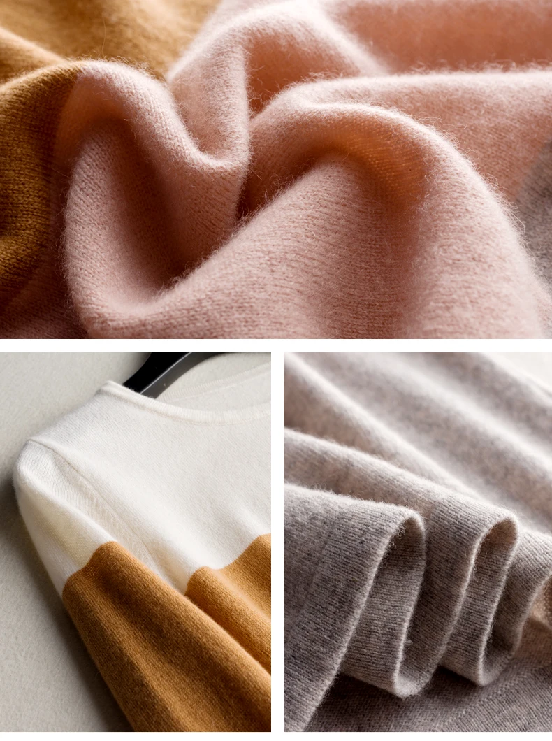 

Anti-season clearance in the long cashmere sweater women's round-necked cashmere sweater dress striped sweater trim bottom knit.