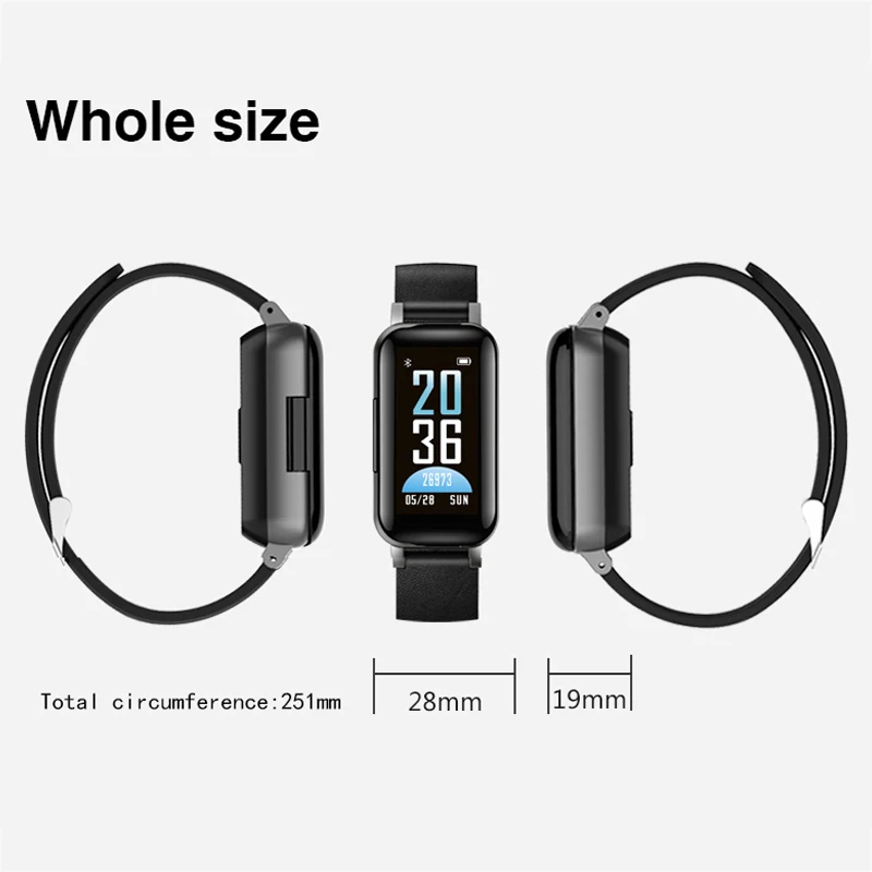 Смарт-часы с шагомером и монитором сердечного ритма, 2 в 1, Bluetooth, наушники, Спортивные Беспроводные наушники, умный Браслет, мужские часы