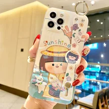 sumkeymi Wrist Strap Cute Girl Blu-ray Cover Phone Case For iphone 7 8 12 11 Plus mini Pro Max XS XR SE2020 Hand Band Cases