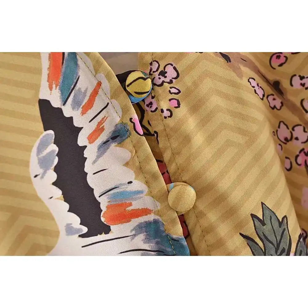 

2021 Women Vintage Printed Dress with Sashes Elegant V-neck Slit sleeves Chic Lady Woman Fashion Midi Long Dress