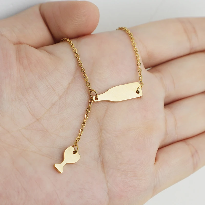 Женское ожерелье с кулоном в виде чашки красного вина золотого и серебряного