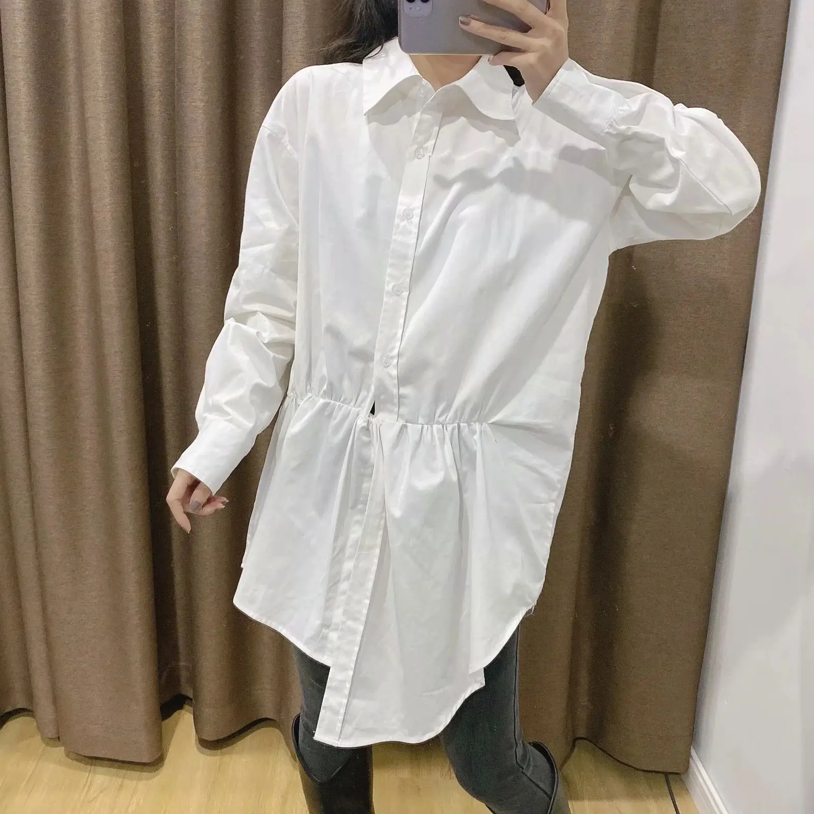

2021 New Women white Blouse Shirt Long Sleeves Collared Irregular hem Elegant Fashion Chic Woman Blouse Shirt Femme Mujer blusas