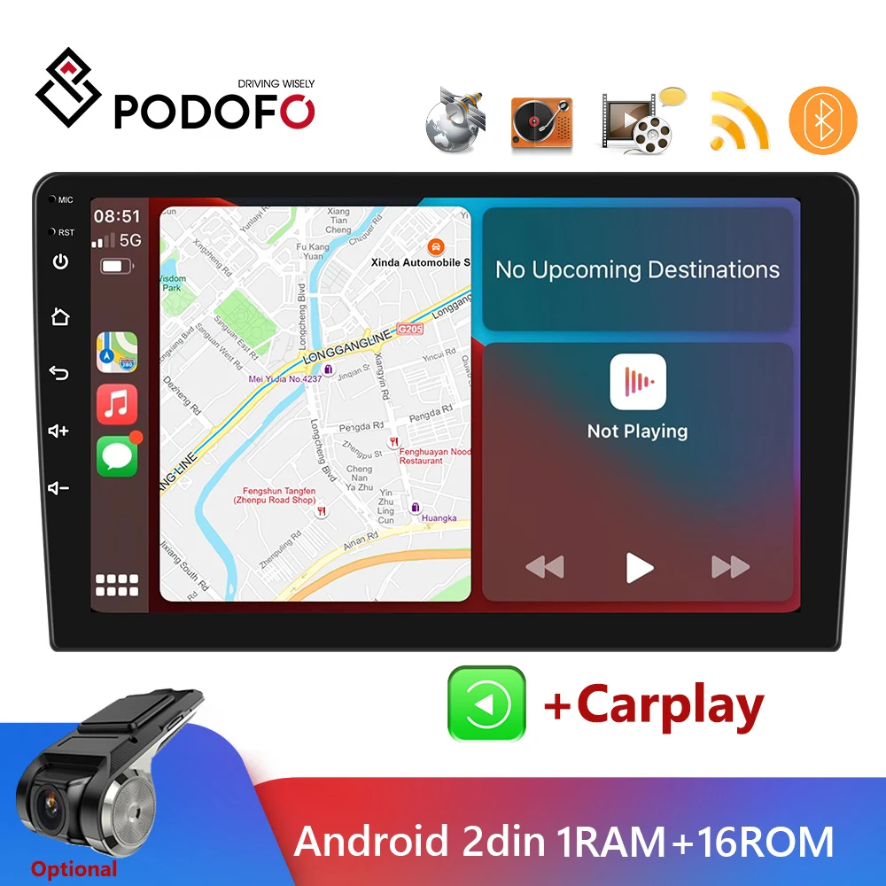 

Автомагнитола Podofo, универсальная мультимедийная система на Android, с 10 "экраном, GPS, Wi-Fi, Bluetooth, типоразмер 2DIN
