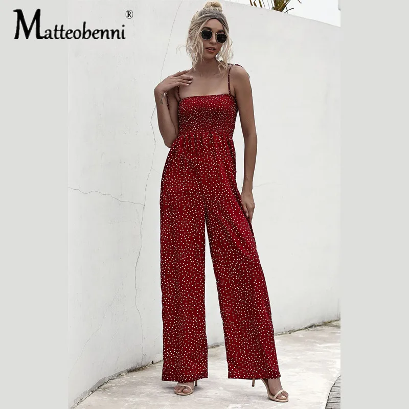 

Dot Print Jumpsuit Bodysuits Women Sexy Party Playsuit Summer Female Long Trousers Romper Casual Beach Wide Leg Jumpsuit Ladies