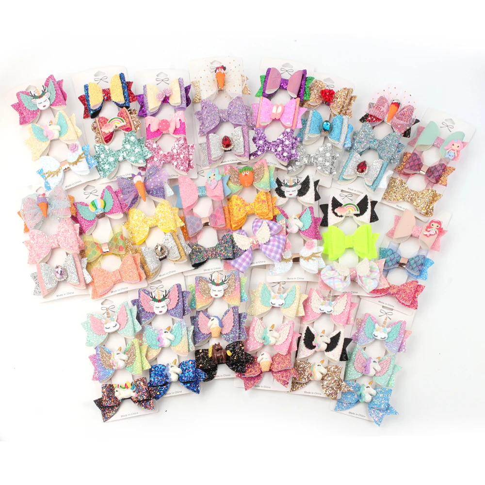 

3Pcs/Set Unicorn Cartoon Baby Girls Hair Pins Hair Accessories Glitter Bowknot Hairpins Princess Barrettes Fashion Kid Hairgrips