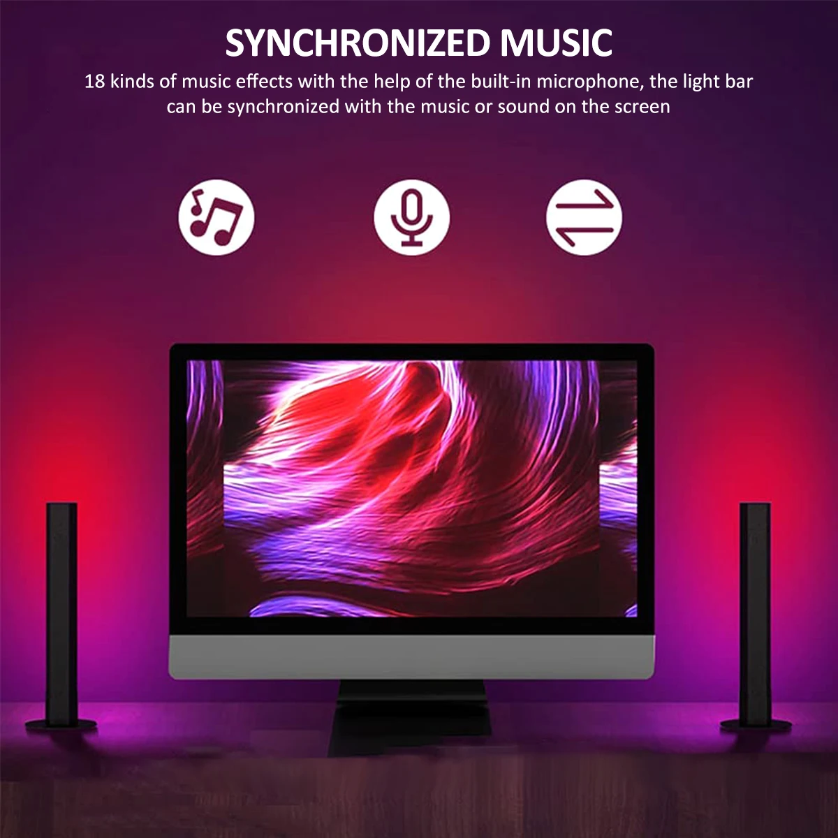 

Умная цветсветодиодный Светодиодная лампа, 2 шт., звуковая Индукционная игровая лампа с 18 музыкальными режимами, 142 динамических режимов, уп...