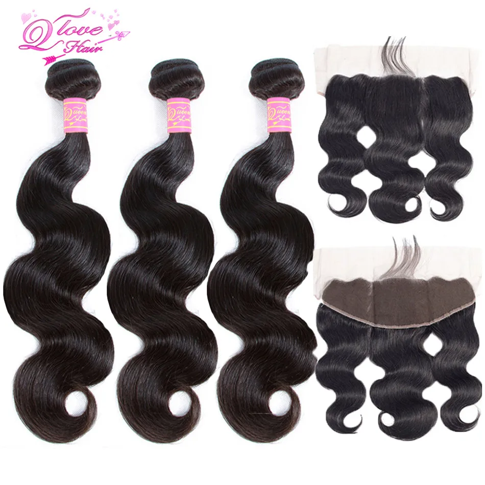Queen Love Hair, 13x4, Фронтальная застежка на шнурке, с пряди, бразильские волнистые человеческие волосы, пряди на шнурке, remy Hair