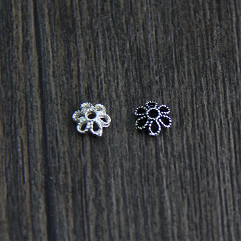 10PCS 925 Silver Color 5.5MM Flower Bead Hollow Caps DIY Jewelry Findings Accessories Bracelet Connector Wholesale