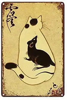 

Японская культура белая кошка с мышью Татуировка Забавный жестяной знак Бар Паб гараж столовая кафе домашний декор для стен Искусство 20x30 с...