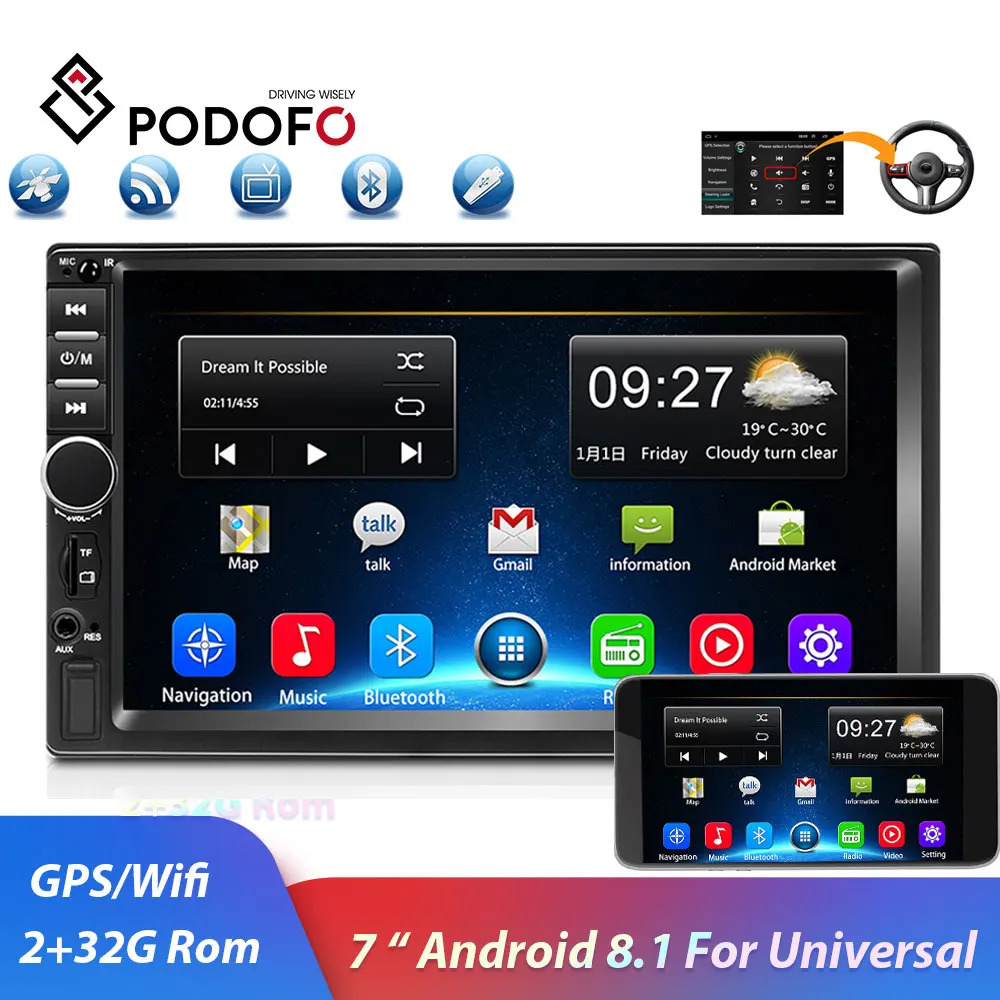 Podofo 2din Автомагнитола Android gps Navi Wifi Автомобильный мультимедийный плеер универсальный авто стерео для Volkswagen Nissan hyundai Kia toyota