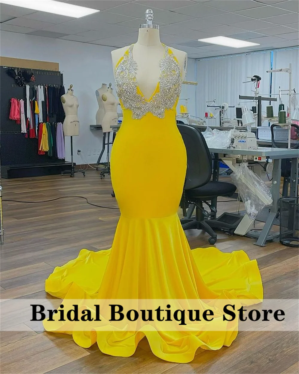 

Yellow Mermaid Arabic Evening Dress V Neck Beaded Dubai Prom Formal Dresses for Women Wedding Party Gowns زائد حجم فساتين