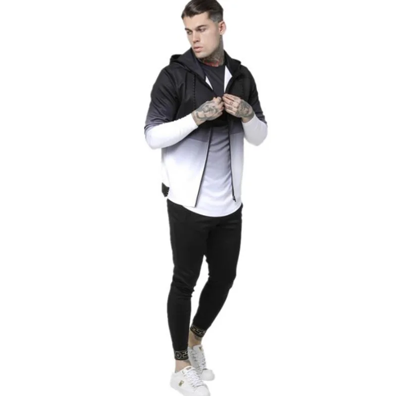 Мужская повседневная спортивная толстовка с 3d градиентом на молнии модная черно