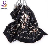 bysifa new luxury pure silk scarf shawl women black twill large square scarves fall winter ladies neck scarves hijabs 8888cm