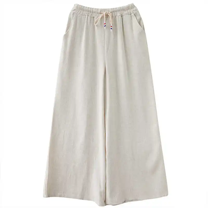 

Drape Linen Wide-Leg Pants Female Spring-Summer 2021 Loose and Plus-sized Versatile Casual Slim-Fit Straight Cotton Linen Long