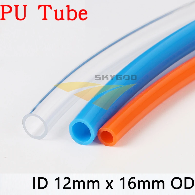 

ID 12mm x 16mm OD High Pressure PU Tube Pneumatic Parts Flexible Hose Water Air Gas Compressor Soft Pipe 1 meter