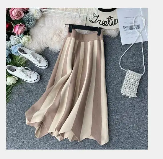 

Женская трикотажная юбка в полоску, эластичная трапециевидная юбка с высокой талией, 1 шт./лот