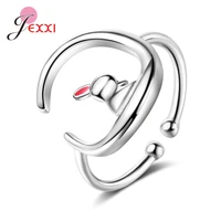 cute moon rabbit rings for women accessories opening adjustable fashion ring 925 sterling silver jewelry gifts for girls kids