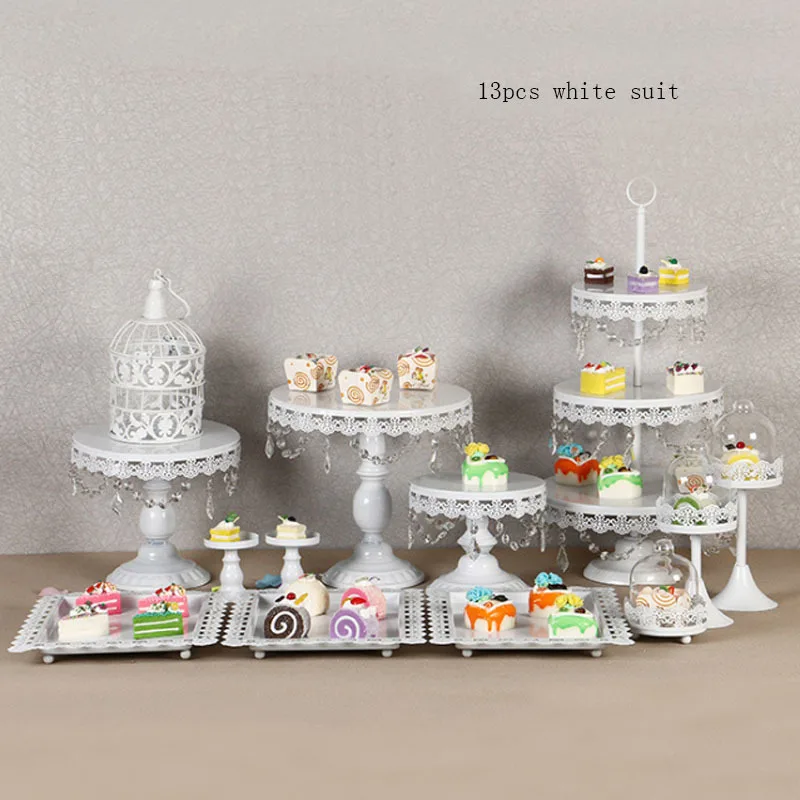 Золотой свадебный торт стенд набор белый кристалл металлические украшения для