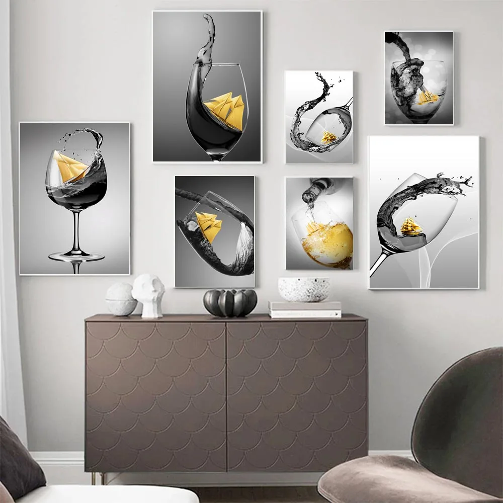 Современная Скандинавская модная Картина на холсте в виде бокала вина Офисная