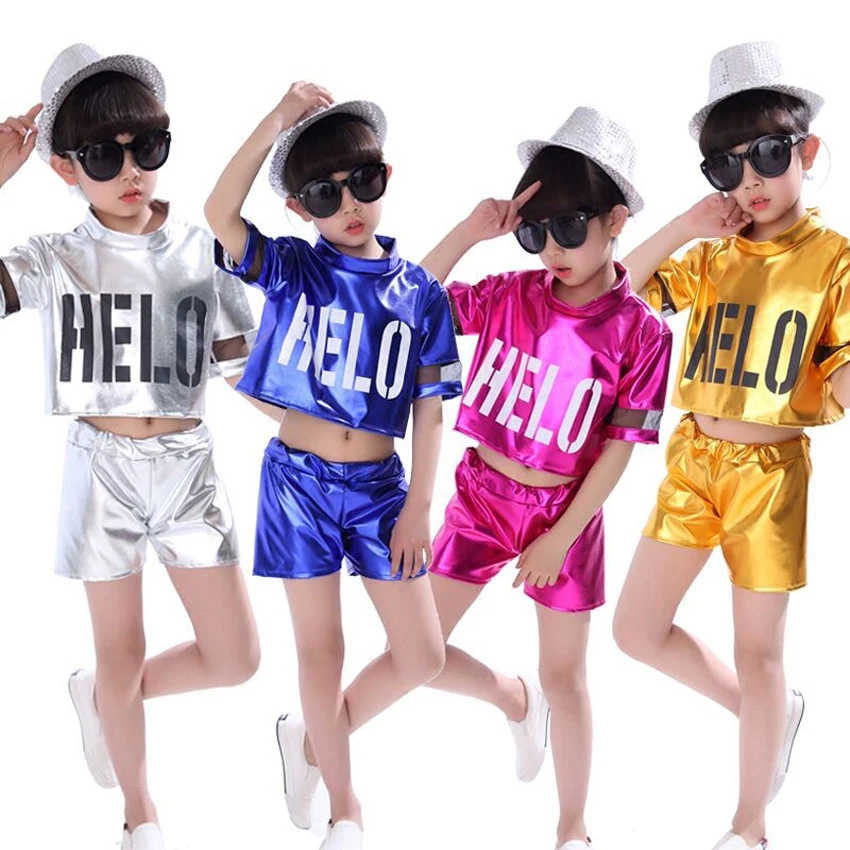 

Children Competition Team Uniform Short Sleeve Kids Cheerleader Costumes T-shirt+shorts Stage Performance Jazz Dance Wear