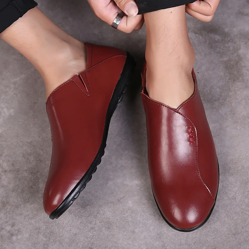 Мужские повседневные туфли из натуральной кожи низкие слипоны плоская подошва