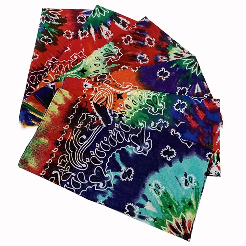 

Y166 Double Paisley Floral Print Bandana Head Wraps Multicolor Swirl Tie-Dye Hip Hop Square Scarf Cycling Turban Headband